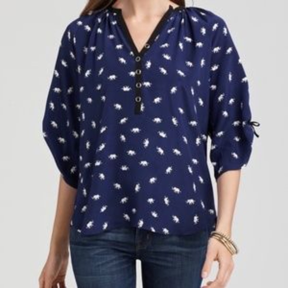 Yumi Kim Elephant Print 100%‎ Silk Blouse Size Medium